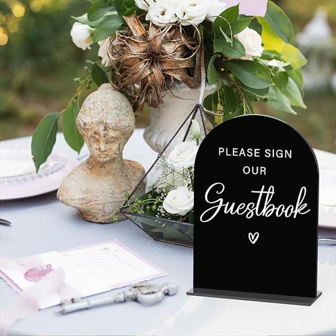 Acrylic Wedding Sign Please Sign Our Guestbook Wedding Signs for Ceremony Modern Calligraphy Arch Acrylic Table Top Sign for Wedding Reception and Event Party Table(black）