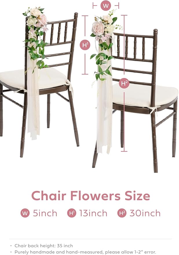 Ling's Moment 8pcs Wedding Artificial Aisle Pew Flowers Chair Decorations Arrangements with Chiffon Ribbons Blush Pink Cream for Ceremony Chair Back Floral Decor Reception Church Party Outdoor