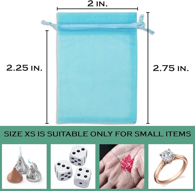 TheDisplayGuys 100-Pack XS 2" x 2 3/4" Turquoise Blue Sheer Organza Gift Bags with Drawstring, Jewelry Candy Treat Wedding Party Favors Mesh Pouch