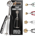 GORILLA GRIP Stainless Steel Cookie Scoop for Baking, 1 TBSP, Multipurpose Melon Baller, Meatball Spring Scoops, Perfect Portion Sizes, Easy Food Release, Scooper Size 60, BPA-Free Kitchen Tool, Black