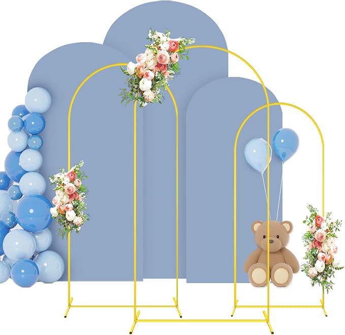 Arch Backdrop Stand and Cover Set of 3 (6FT, 5FT, 4FT) Backdrop Stand for Parties Dusty Blue Arch Covers Stretchy Backdrop Metal Arch Frame Stand for Wedding Graduation Ceremony Birthday Decoration