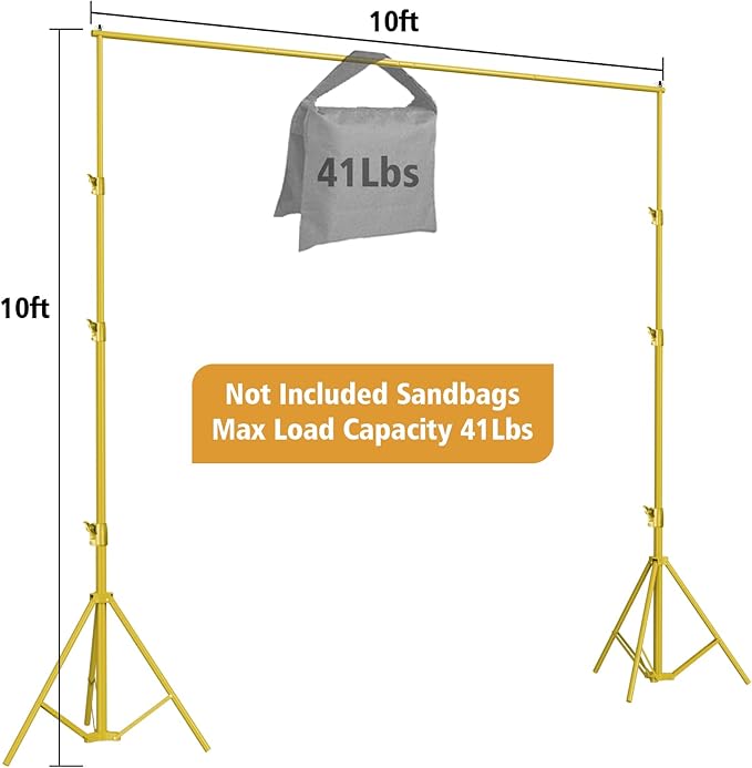 10x10Ft Photography Backdrop Stand - Titanium Gold, Adjustable Backdrop Stand for Parties, Photo Back Drop Stand, Background Support Stand with Carry Bag,Clamp.