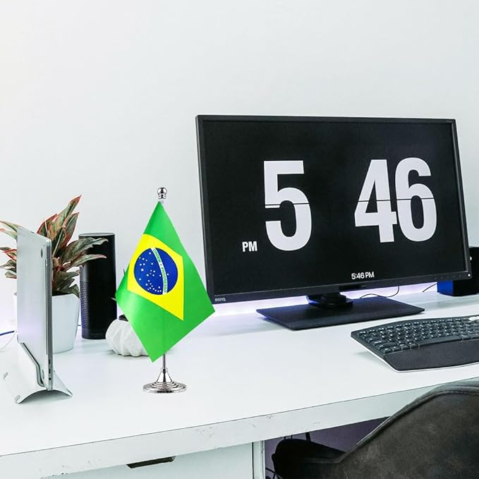 Brazil Flag Brazilian Flags, Small Mini Brazilian Desk Flag, Used for Table Office Classroom Home Patriotic Events Decorations
