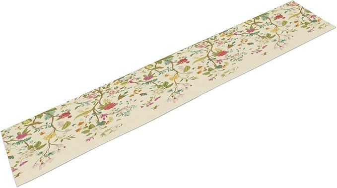 Floral Table Runner, Vintage Birds Wildflowers Herbs Nature Theme Linen Long Table Kitchen Dining Table Holiday Party Decorative Table Runner,13in（33cm） W * 90in（229cm） L