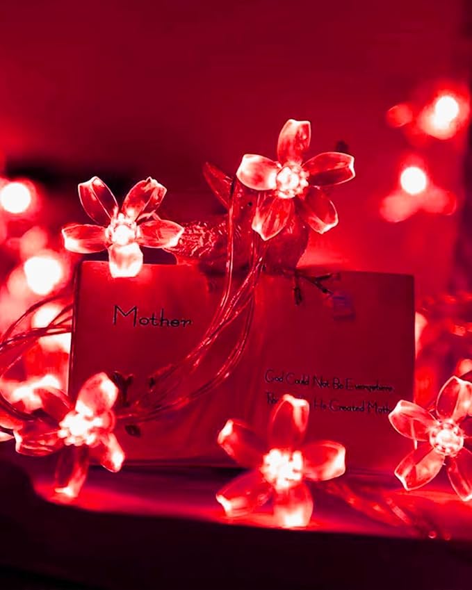 Cherry Blossom Flower String Lights, 100 led 33 feet 8 Mode Plug in Fairy Lights for Valentine's Day, Wedding, Birthday Party, Christmas Easter Tree Hanging Decorations (Red)