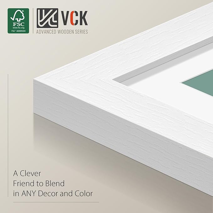 VCK 16x24 Poster Frame 5 Pack, Matted to 12x18 or 16x24 without Mat, Textured Exclusive Solid Wood Picture Frame, White