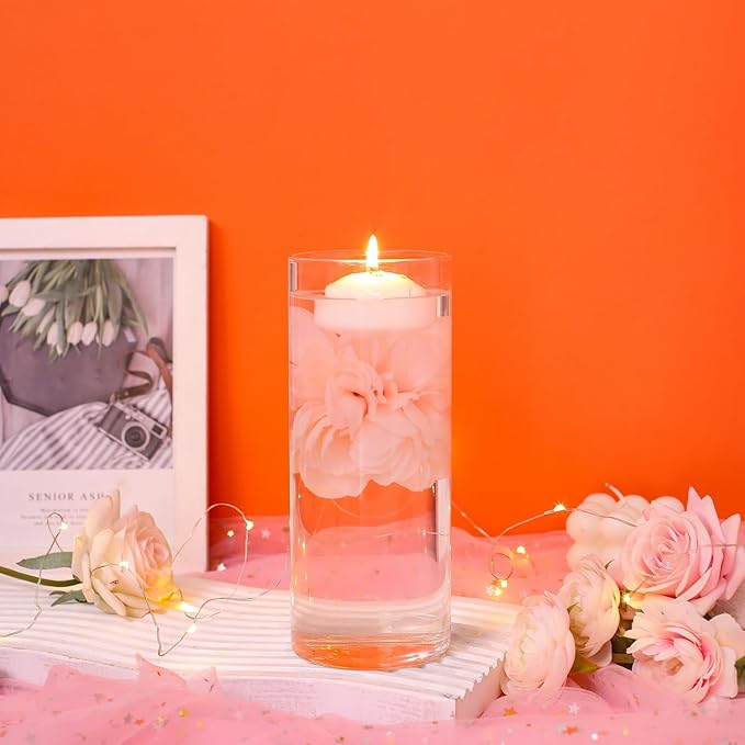 24 Pcs Floating Candles for Centerpieces and Floating Flowers Artificial Flowers Head Vase Filler for Party Home Table Wedding Centerpieces Decoration (Pink)