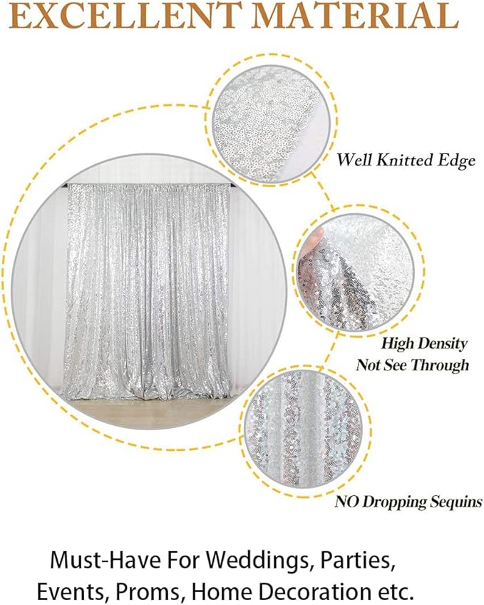 ShiDianYi Silver Sequin Wedding Backdrop - 10x10FT Photo Booth Curtains for Parties & Events