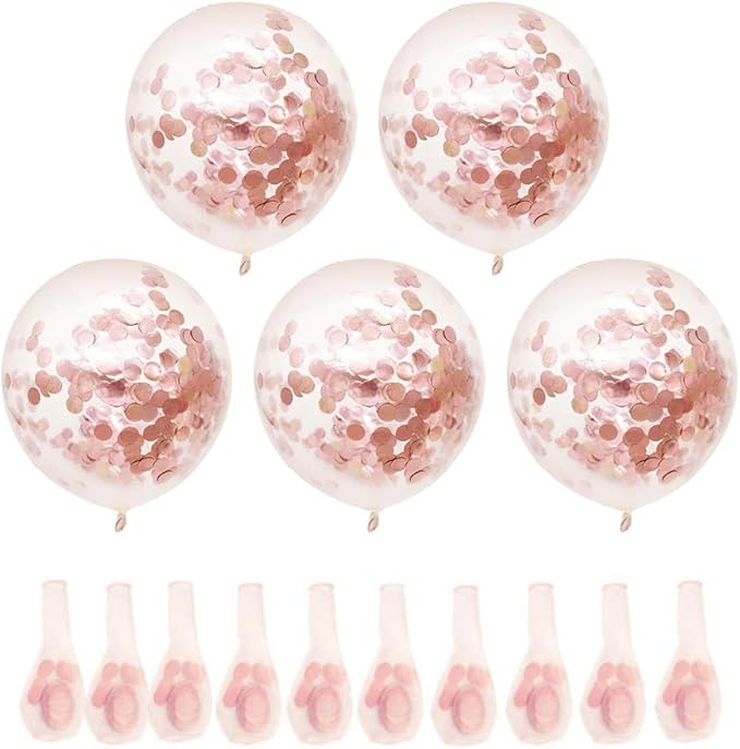Rose Gold Confetti Latex Balloons, 50pcs 12 Inch Party Balloons for Bridal Shower Wedding Birthday Engagement Decoration