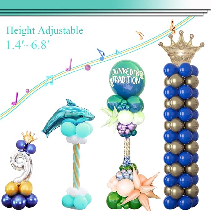 Balloon Column Stand Kit Set of 2, 2IN1 Balloons Holder Sets Ballon Arch stand for Floor, 9 Feet Height Adjustable Metal Baloon Tower Pillar for Graduation, Wedding, Party Decoration