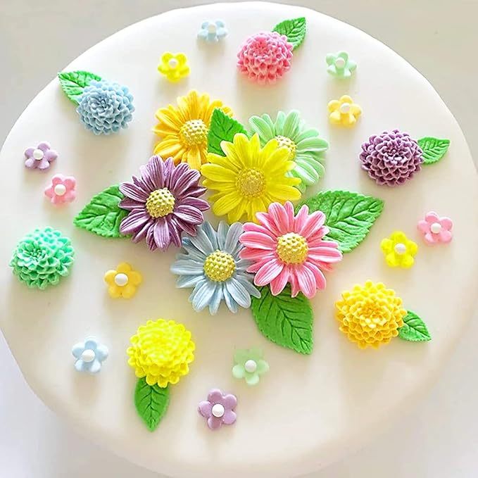 Flower Silicone Fondant Molds, 5pcs Butterfly Daisy Rose Chrysanthemum Flower Silicone Mould Candy Chocolate Molds for DIY Cake Cookie Pudding Gum Paste Cupcake Cake Topper Decoration Desserts Sugar