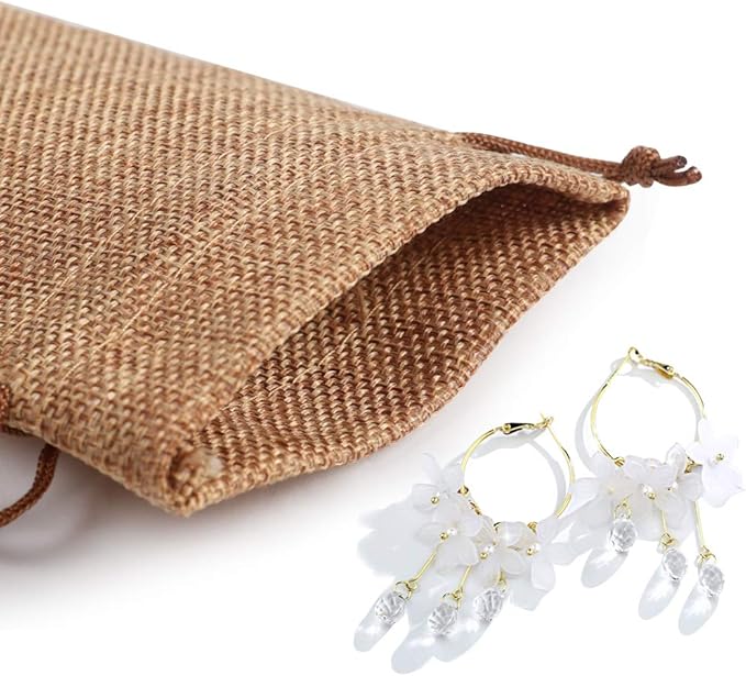 Lucky Monet 25/50/100PCS Burlap Gift Bags Wedding Hessian Jute Bags Linen Jewelry Pouches with Drawstring for Birthday, Party, Wedding Favors, Present, Art and DIY Craft (100Pcs, Coffee, 7” x 9”)