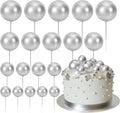 ASTARON 20 Pcs Ball Cake Topper Decorations Mini Balloons Cake Topper Sticks Silver Cake Balls for Graduation Wedding Birthday Cake Decorations