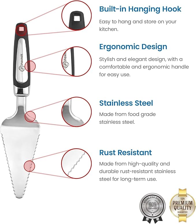Cake Knife and Pie Server Set with Luxury Gift Box, Kitchen Essentials Cake Cutter Slicer - Serrated on Both Sides, For Right or Left Handed Use, Perfect Kitchen Set and Server for Cakes,Pie, Brownies
