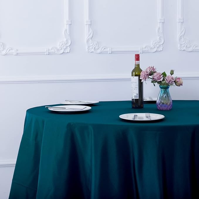 Ascoza 2pack 132 Inch Peacock Blue Round Tablecloth in Washable Polyester Fabric for Wedding/Banquet/Restaurant/Parties…