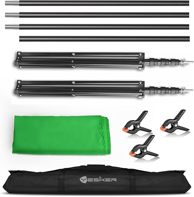 Yesker 8.5x10ft Green Screen Backdrop Kit with Stand Photography Greenscreen Background Support System with 6x9ft Muslin Chromakey Backdrop and Clamp for Photo Video Studio Portrait Product Shooting