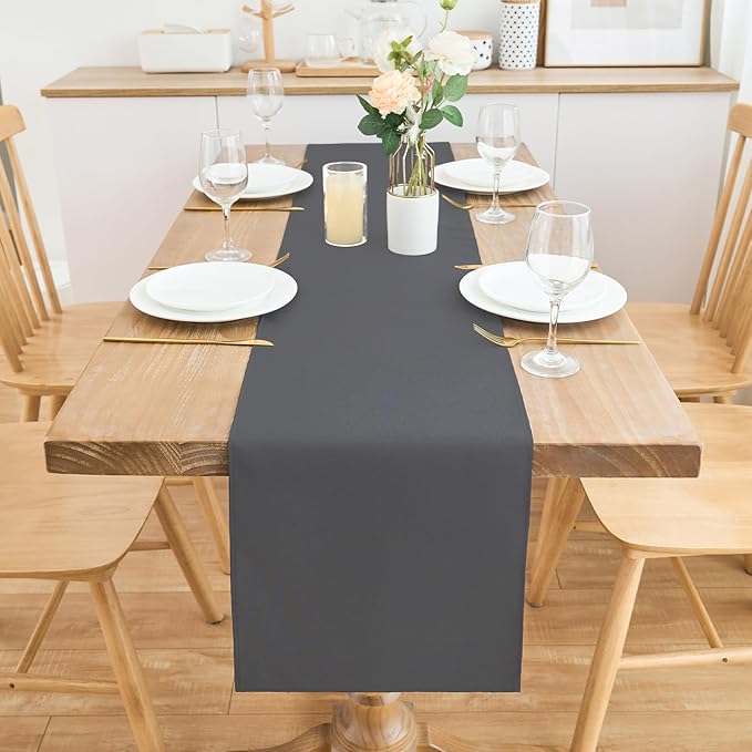 2 Pack Grey Small Short Table Runner 12 x 48 Inch Solid Color Runners Coffee Table Dresser for Daily Party Home Decoration