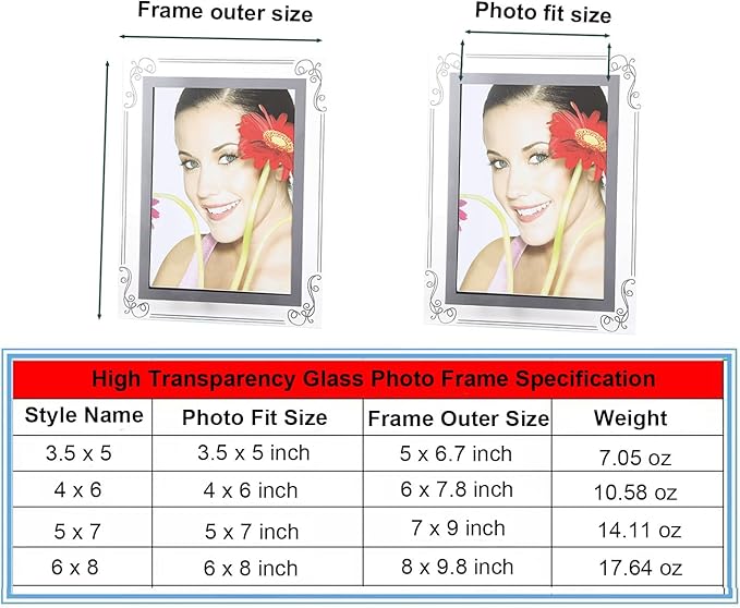 Glass Photo Frames Picture Frame 6x8 High Definition Silver Vertical and Horizontal for Table Desk Shelf Office House Decoration Gifts