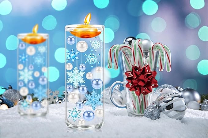 110 Pcs Vase Filler Christmas Decorations and Floating Beads, Snowflake Vases Fillers