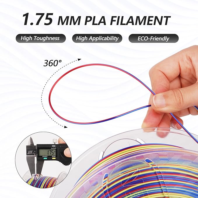 AMOLEN Silk PLA 3D Printer Filament, Shiny Multicolor Rainbow PLA Filament 1.75mm, Fast Color Change PLA 3D Printing Filament for Most FDM 3D Printer, Blue Red YellowGreen