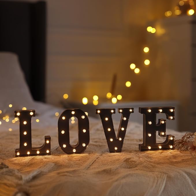 Foaky Black LED Letter Lights for Room Decor - Bedroom Wall Decor, Alphabet Lights for Home, Wedding, Party - Battery Operated （K）
