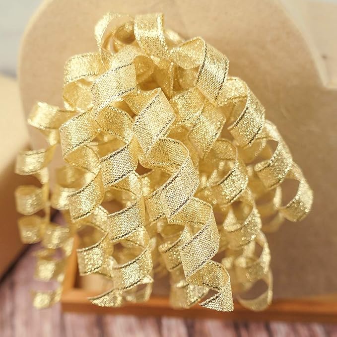 CT CRAFT LLC Gold Metallic Curly Ribbon Bow 6" Long x 6 Counts Gift Wrapping Pre-Tied Self-Adhesive Tab for Birthday Present Box Wine Bottle Baby Shower Party Christmas Hanukah
