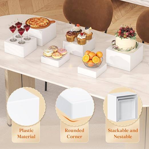 Lifewit Buffet Risers and Stands Up to 7.8", Food Risers for Buffet Table, Catering Dessert Cake Stand for Party, Collectibles Jewelry Display Stand, White Cube Boxes Nesting Risers, 6 PCS