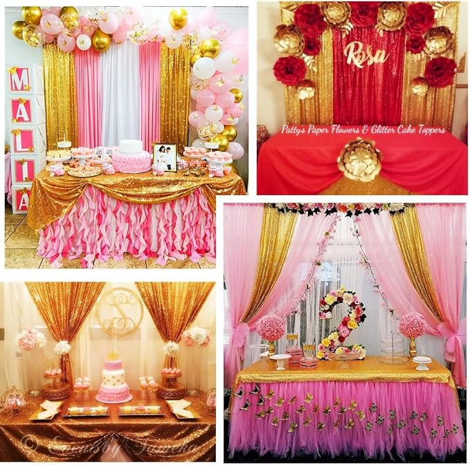 Poise3EHome Gold Sequin Backdrop Curtain, 4 Pieces 3FT x 8FT Sequin Backdrop Panels, Sequence Wedding Party Background Drapes