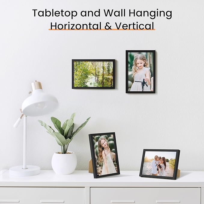 upsimples 4x6 Picture Frame Set of 3, Made of High Definition Glass for 4 x 6, Wall and Tabletop Display Thin Border Photo Frames for Home Decor, Black