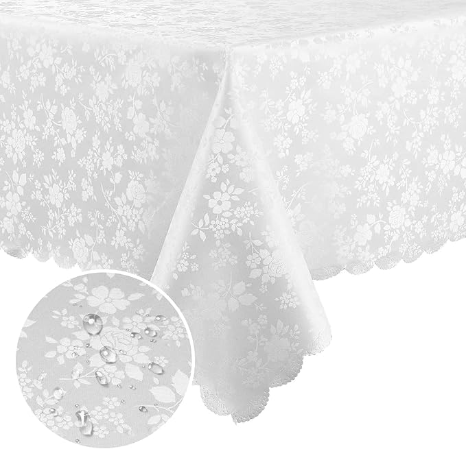 Smiry Rectangle Table Cloth, Waterproof Heavy Duty Vinyl Tablecloths, Wipeable Washable Table Cover for Kitchen and Dining Room (White, 70" X 120")