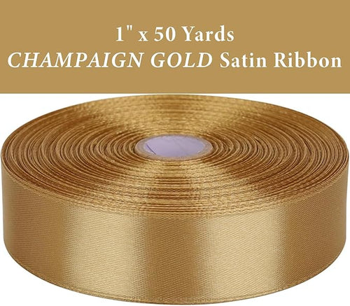 1 Inch Champaign Gold Satin Ribbon 50 Yards Solid Fabric Ribbons for Gift Wrapping, Crafts, Floral Arrangements, Wedding, Party, Holiday Decor