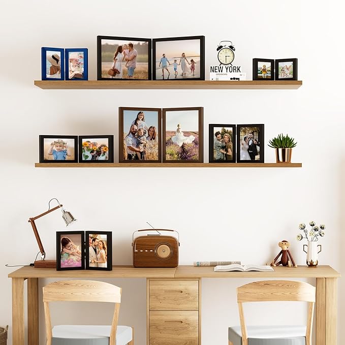 decorUhome Double 6x4 Picture Frame Horizontal, Engineered Wood Bifold Photo Frame with Plexiglass for Tabletop Display, 6x4, Royal Blue