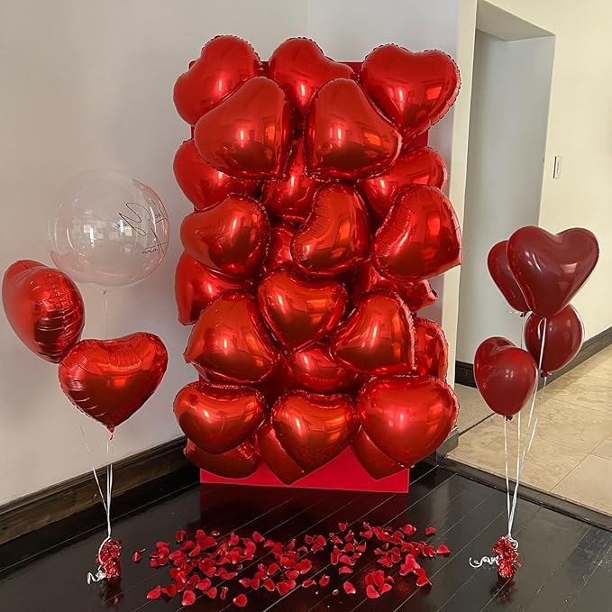 12 Pcs Heart Balloons, 18 inch Red Heart Shaped Balloons, Big Foil Helium Balloon, Love Foil Balloon for Wedding Baby Shower Anniversary Backdrop Valentine Party Decorations
