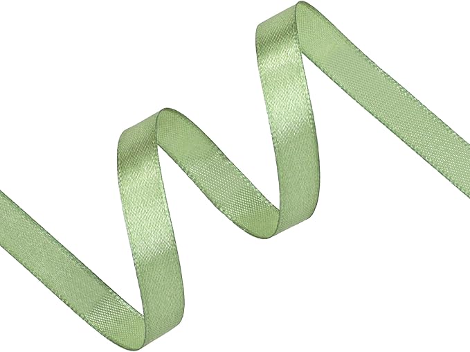 Sage Green Satin Ribbon 3/8 inch X Continuous 25 Yards, Single Face Polyester Ribbon Perfect for Gift Wrapping, Flower Bouquet, Wedding Decor, Crafts, Bow Making, Sewing and More