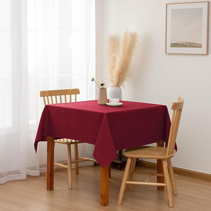 Hiasan Faux Linen Square Tablecloth - Wrinkle and Stain Resistant Washable Table Cloth for Kitchen Dining Room Holiday Table Cover for Dinner, Red, 30 x 30 Inch