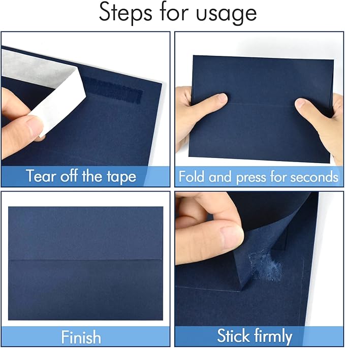 A7 Navy Blue Invitation 5x7 Envelopes 100 Count- Self Seal, Square Flap,Perfect for 5x7 Cards, Weddings, Birthday, invitations, Graduation, Baby Shower, 5.25 x 7.25 Inches, 100 Pack, (Navy blue)