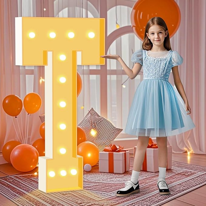 4FT Light Up Marquee Letters T, Large Lighted Letters for Party Backdrop Decor, Mosaic Cardboard Letter for Weddings, Birthdays, Anniversaries, New Year's Celebrations, Easy to Assemble