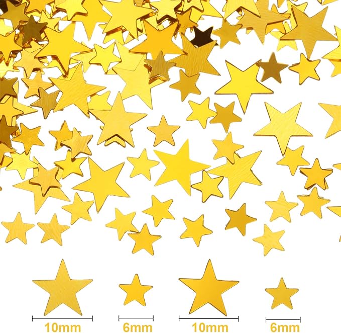 Hestya 60g Star Confetti Glitter Table Confetti Metallic Foil Stars for Party Wedding Festival Decorations(Gold,10mm and 6mm)