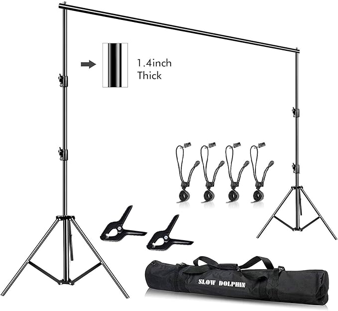 SLOW DOLPHIN Photo Video Studio 12ft (W) x 10ft (H) Heavy Duty Adjustable Photography Backdrop Stand Background Support System Kit with Carry Bag