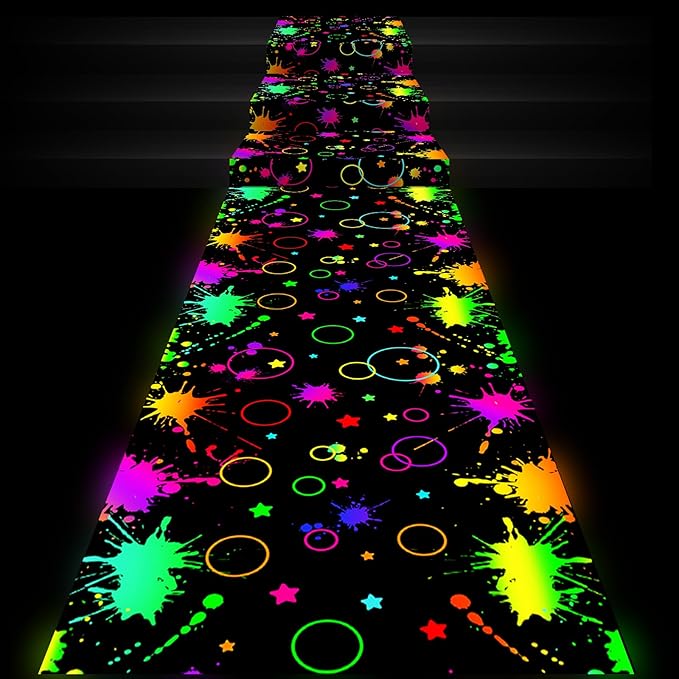 Haull 118 x 39 Inch Neon Light up Dance Floor Glow in The Dark Runner UV Reactive Blacklight Floor Aisle Runner Decor Wall Props for 80s 90s Neon Birthday Party Decorations(Gradient Ink)