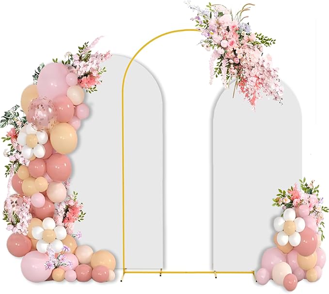 Bazen Wedding Arch Backdrop Stand 7.2FT, 6.6FT, 6FT Set of 3 Metal Arch Backdrop Stand with White Arch Cover for Birthday Party Wedding Ceremony Bridal Baby Shower Banquet Party Event Decor