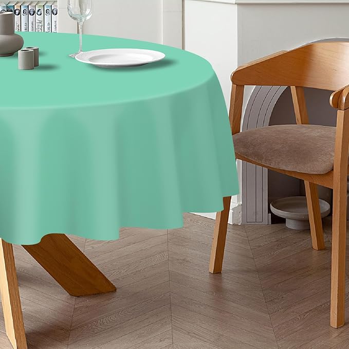 QIKSION Fresh Mint Round Tablecloth 12 Pack, 84 Inch Plastic Table Cover Disposable for Parties
