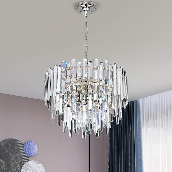 Chrome Crystal Chandelier Lighting 17.7'' for Dining Rooms Bedroom Foyer Entryway Ceiling Hanging Pendant Chandelier Light Fixture Lamp