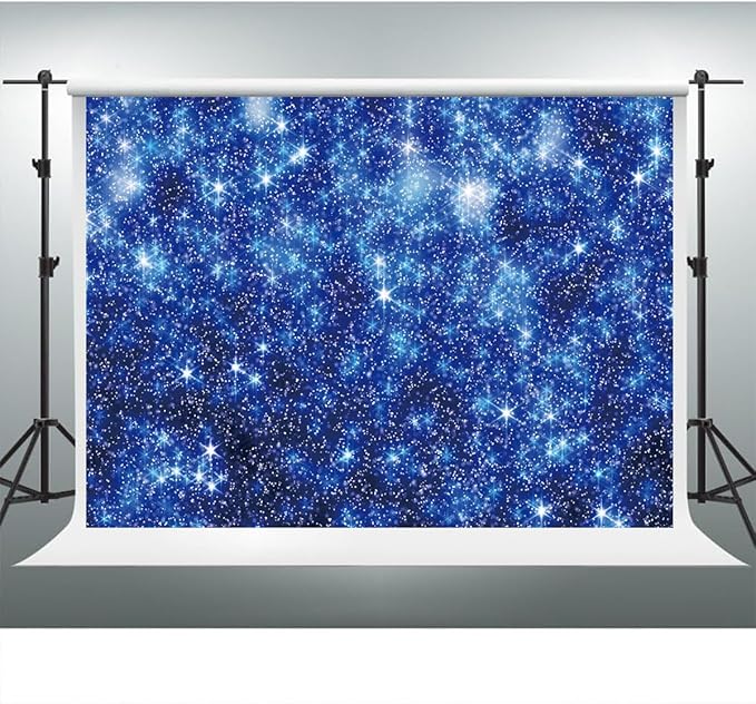 YongFoto Blue Glitter Backdrop 10x7ft Silver Light Spots Navy Blue Sequin Bokeh Photography Background Birthday Bridal Shower Wedding Photography Background Party Banner Decor Portraits Photoshoot
