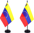 WXTWK 2 Pack Venezuela Flag Venezuela Deluxe Desk Flag Set - Mini Small Venezuelan Table Office Flags with Black 12" Solid Pole Stand Base Classroom Meeting Desktop Decorations