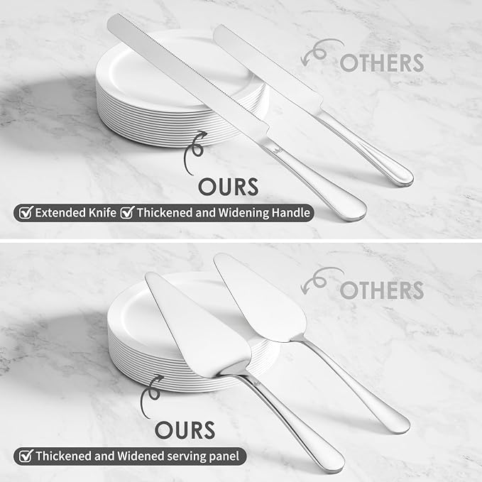 Cake Cutting Set for Wedding - Extended Cake Knife And Server Set Thickened Stainless Steel Cake Cutter and Pie Spatula Great for Birthday Anniversary Christmas Gift Silver 2 Pcs