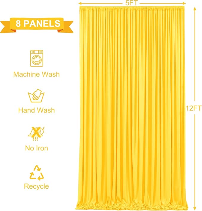 40ft x 12ft Yellow Backdrop Curtains Wrinkle Free Backdrop Curtain for Wedding Parties Yellow Fabric Backdrops Drapes Back Drop Cloth Bridal Shower Stage Curtains Wedding Decorations for Reception