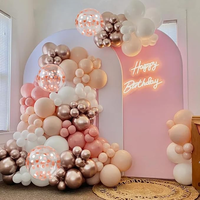 Retro Pink White Balloons, 12 Inchs Blush Pink Sand White Metallic Rose Gold Balloons for Girls Princess Birthday Party Wedding Anniversary Engagement Bridal Baby Shower Decorations