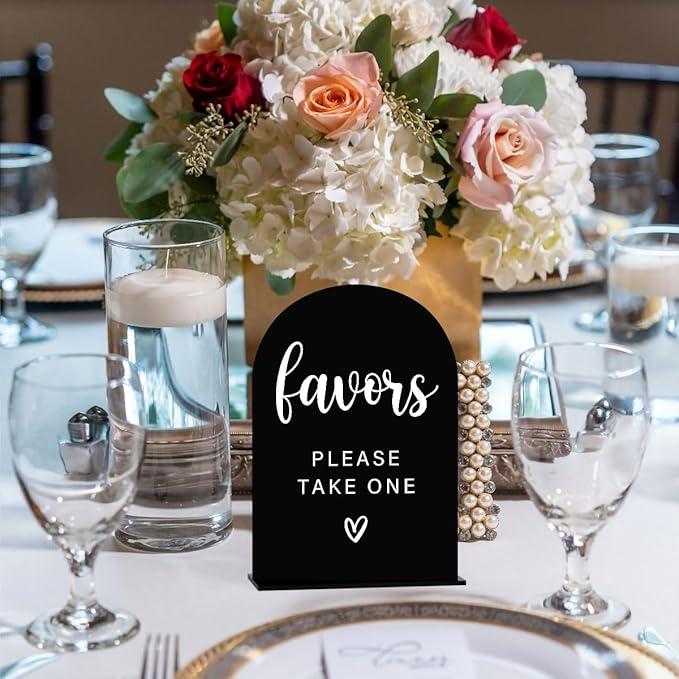Acrylic Wedding Sign, Bridal Shower Decorations, Favors Please Take One Sign for Ceremony, Modern Font Table Signs, Acrylic Table Top Signs for Wedding Reception and Event Party (Black)