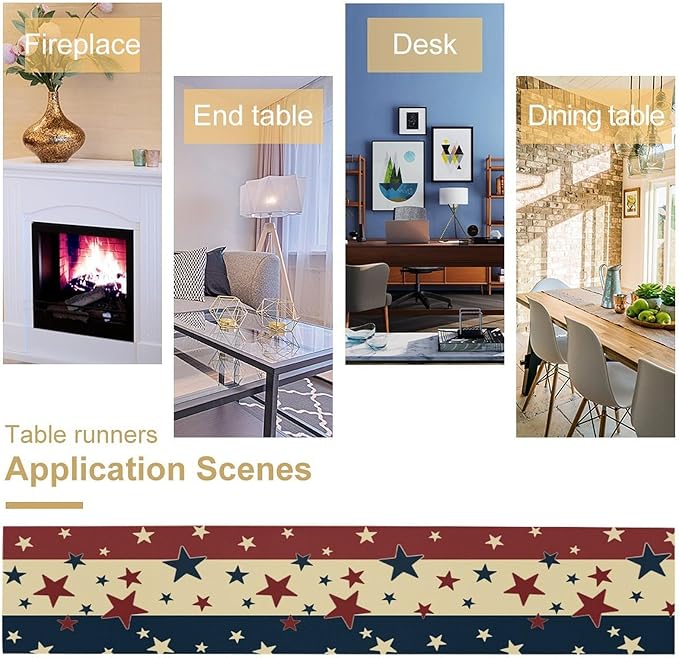 Memorial Day Table Runner, 4th of July American Patriotic Independence Day Stars Stripes Print Table Runne for Summer Holiday USA Home Decoration Party,13x90inch